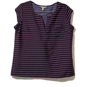 Banana Republic Womens Petite L Striped Sleeveless Split V Neck Top